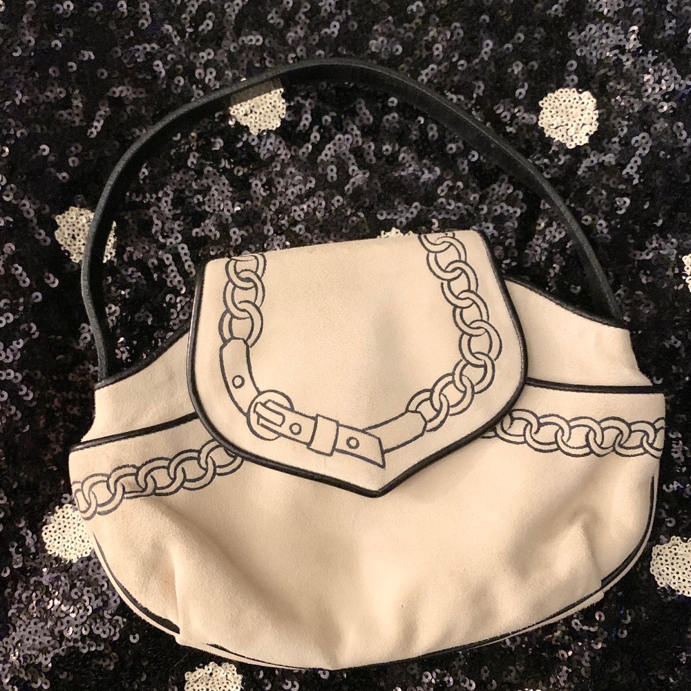 Vintage 2000s Moschino evening bag ivory with black chain pattern